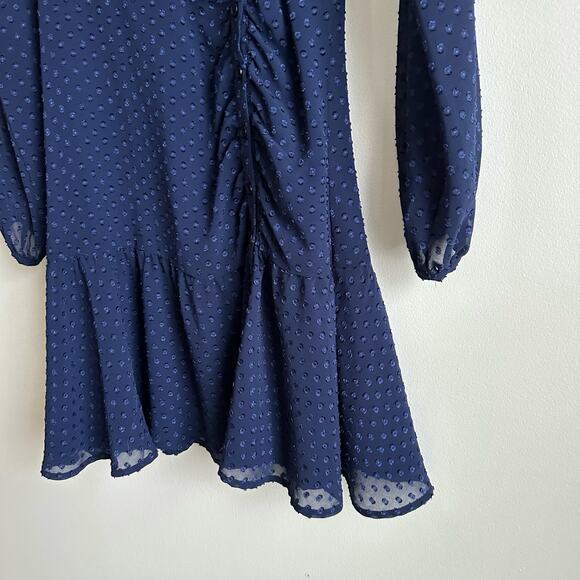 Yumi Kim Valencia Swiss Dot Long Sleeve Mini Dress Navy 2XS $228 - Picture 6 of 11